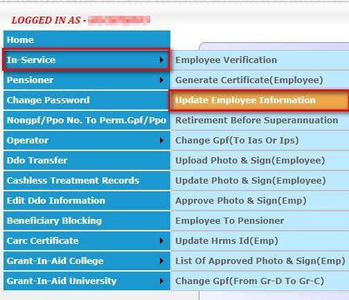 Modify Employee Information of Health Scheme Update Employee Information Option