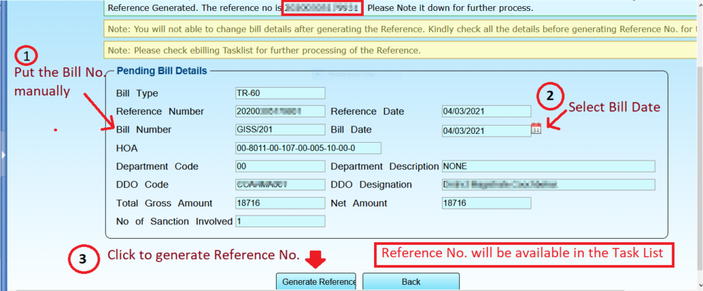 Generate Reference Number for GISS Bill from Sanction Inbox for GISS Bill preparation
