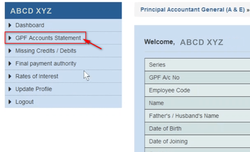 Download GPF Account Statement Option