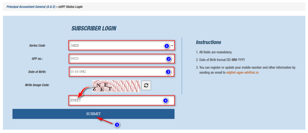 GPF Subscriber Login Registration form