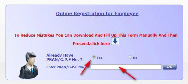 Online registration of employee