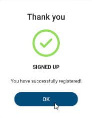 Registration successful message 