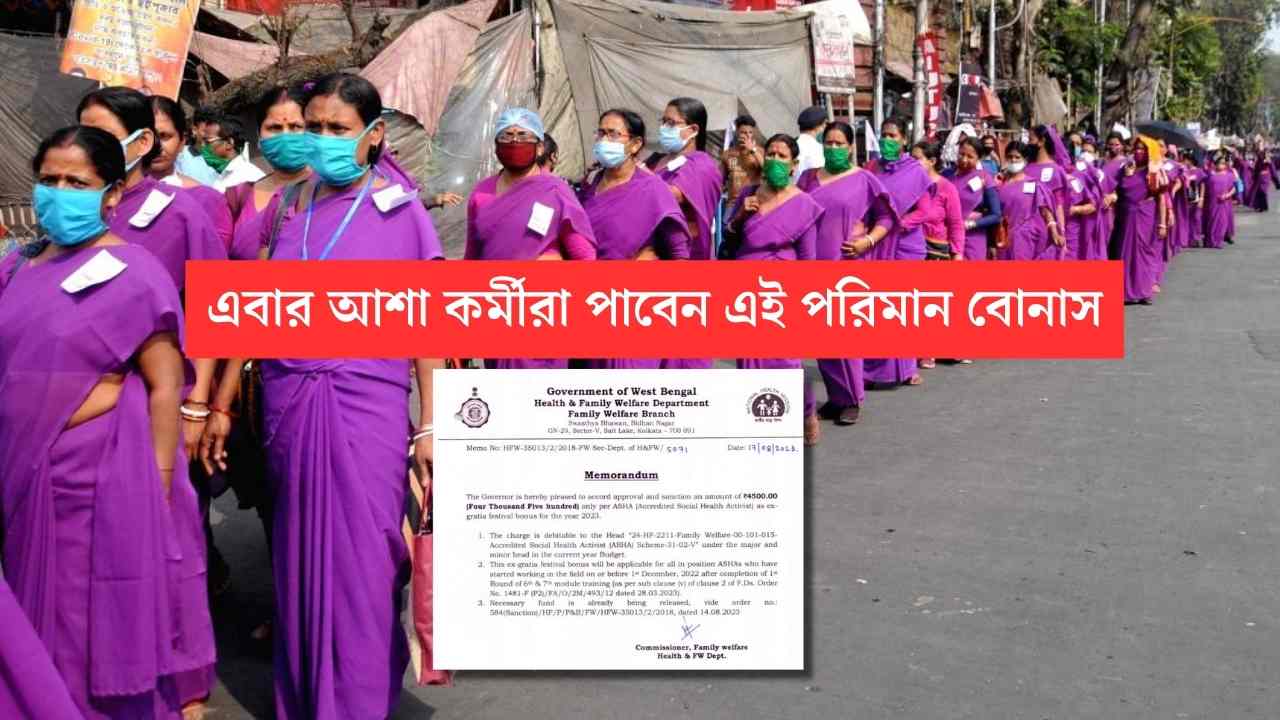 West Bengal ASHA Bonus Order published for 2023