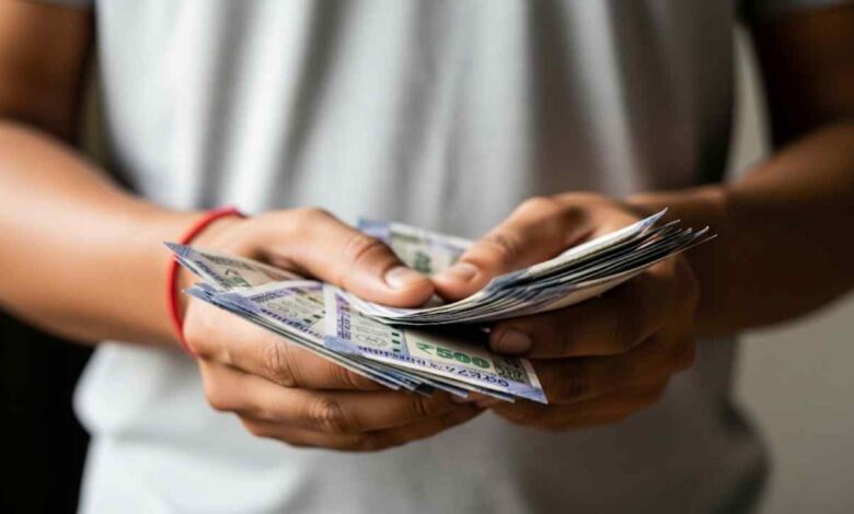 Indian Rupees In Hand Counting