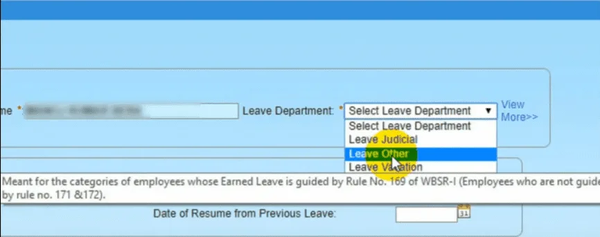 Select Leave Depertment