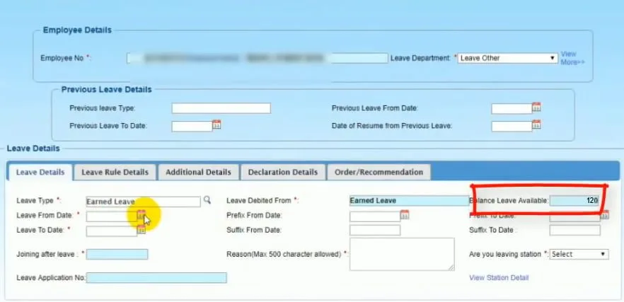 Select Leave from Date and Leave to date, Prefix  and Suffix details