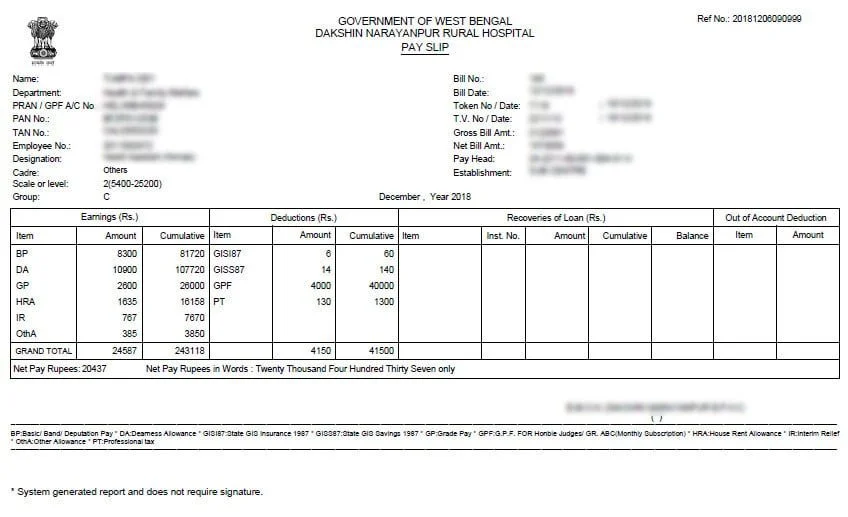 How to Download Payslip form WBIFMS 8 Sample copy of a payslip