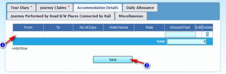 Accommodation Details for TA bill