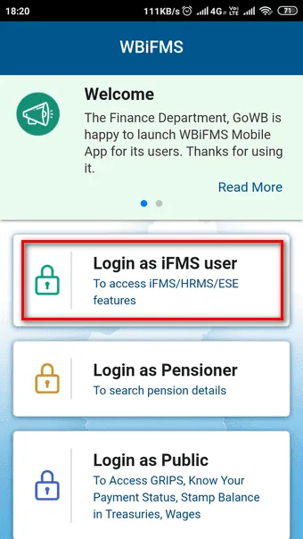 Login As IFMS User