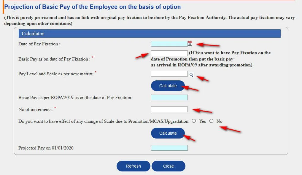 projection of revised pay