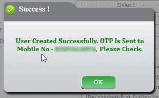Success Message of user creation 1
