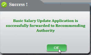 Success message for updating salary