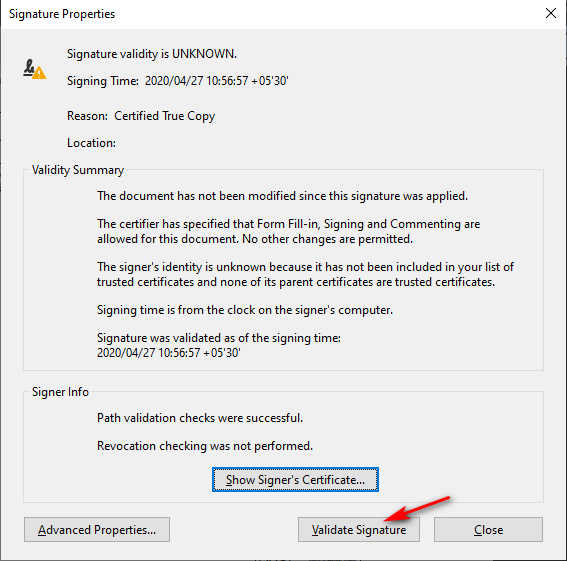 Generate Digital Certificate for West Bengal Health Scheme 53 Validate Signature