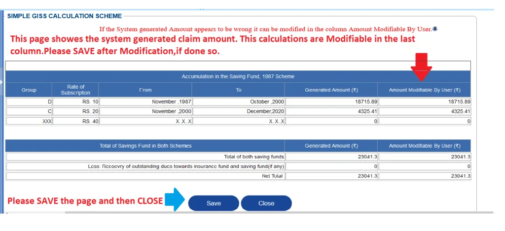 GISS Calculation Scheme for GISS Bill preparation
