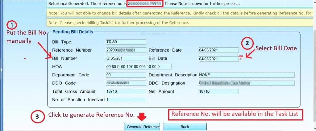 Generate Reference Number for GISS Bill from Sanction Inbox for GISS Bill preparation