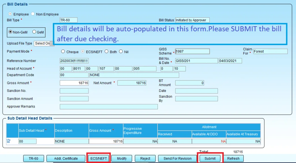 Select ECS and Submit GISS Bill preparation