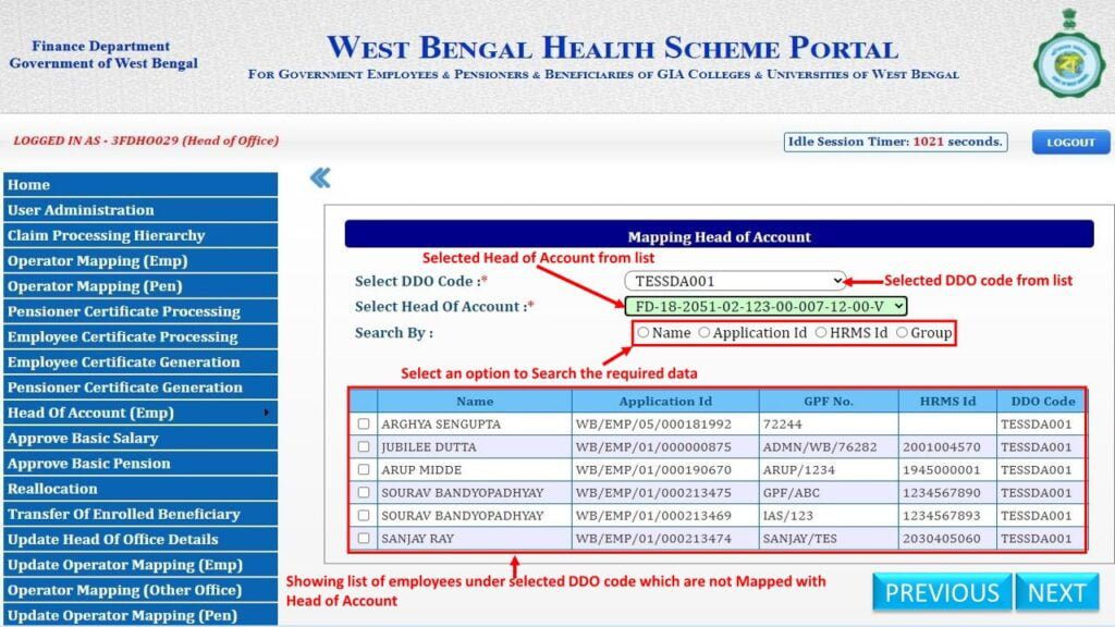 Head Of Account in WBHS Portal