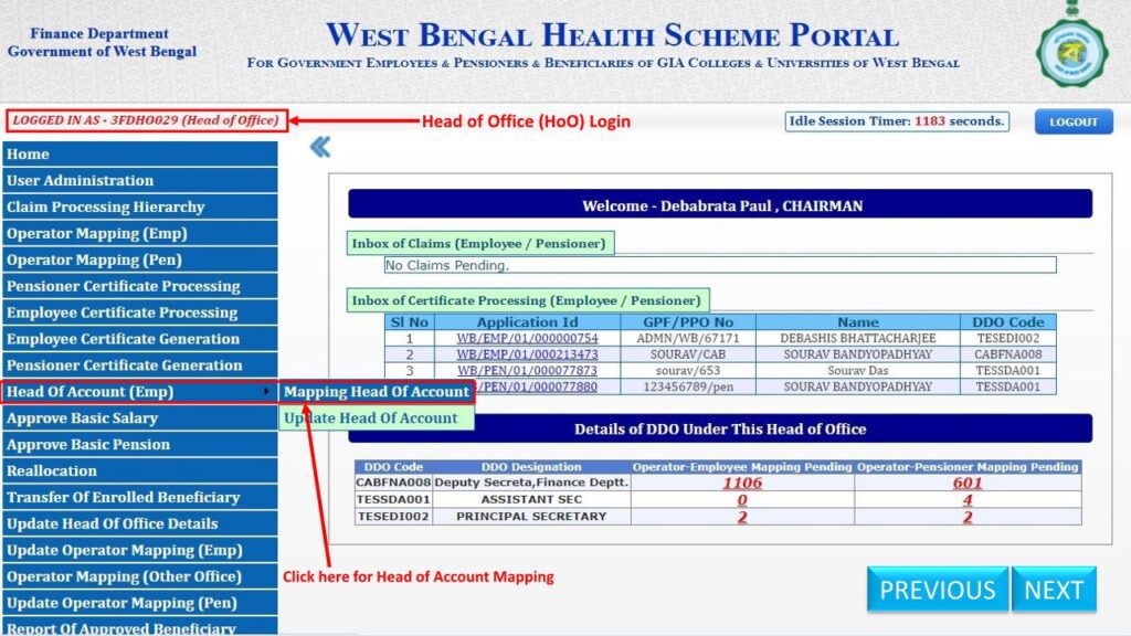 Mapping of Payment Head of Account