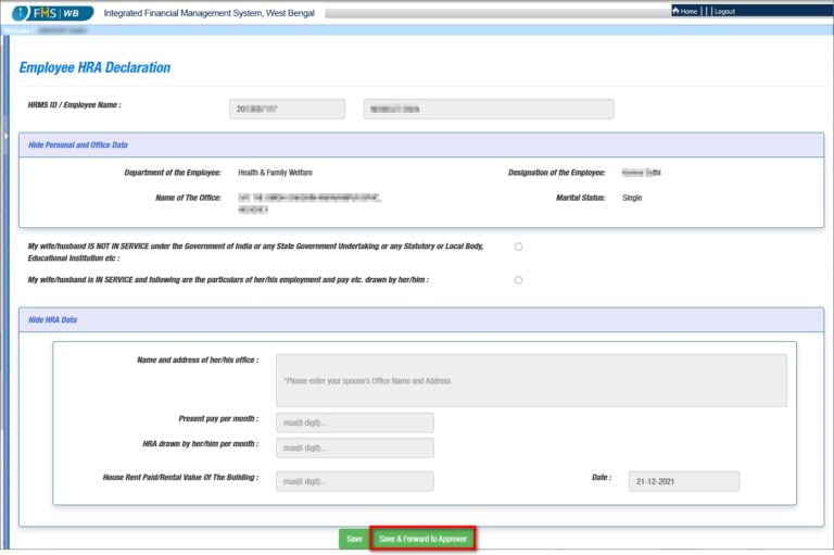 Submit Online HRA Declaration for West Bengal Govt Employees