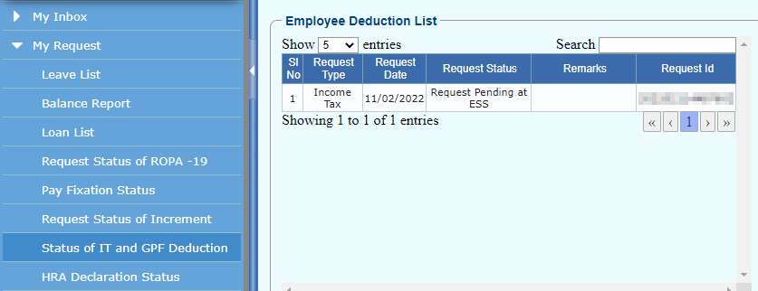 Check Status of Income Tax Deduction Request
