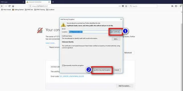 Select ‘Add Exception..’ tab.