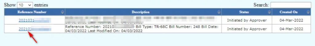 Click on the bill reference number in e billing