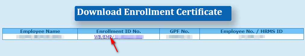 Click on the enrolment ID no to download