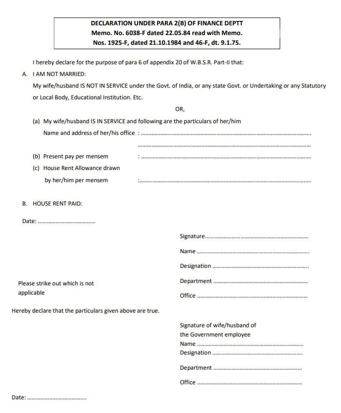 HRA declaration form West Bengal