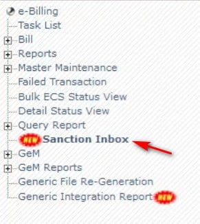 Sanction Inbox option in e-billing
