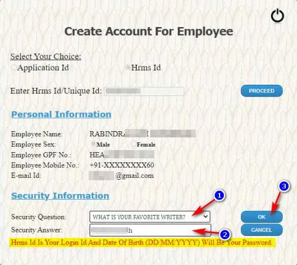 Select Security Question and Answer