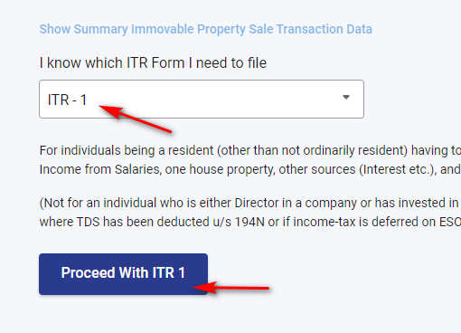 Select ITR 1 form