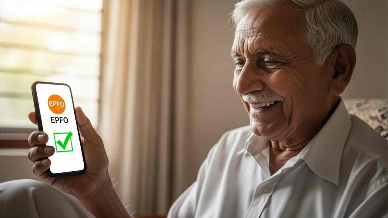 Pensioner Looking In Mobile Epfo