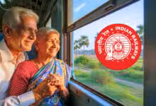 Senior Citizen Couple In A Train Indian Railways