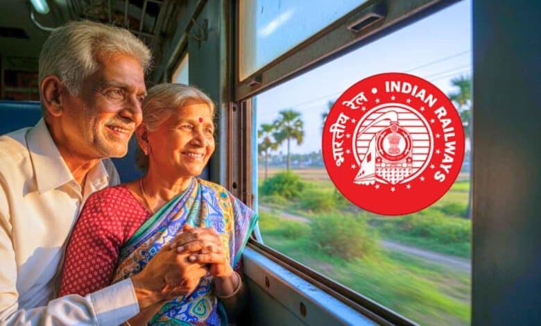 Senior Citizen Couple In A Train Indian Railways
