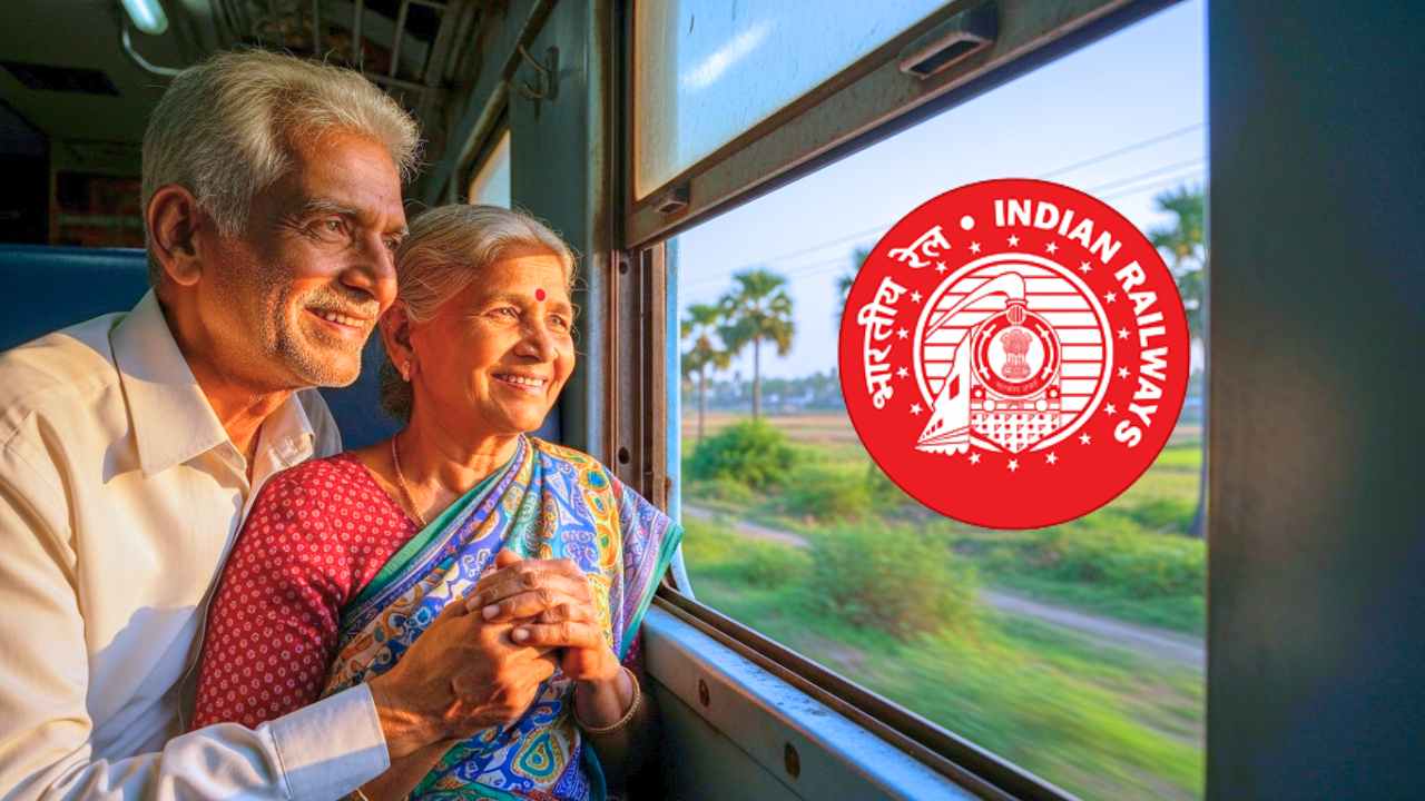 Senior Citizen Couple In A Train Indian Railways