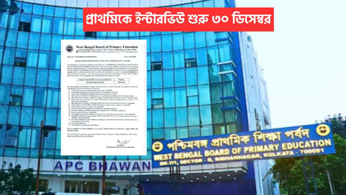 Wb Primary Teacher Recruitment Interview Date