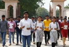 Recruitment Exam Aspirants At The Entrance Of Center Job